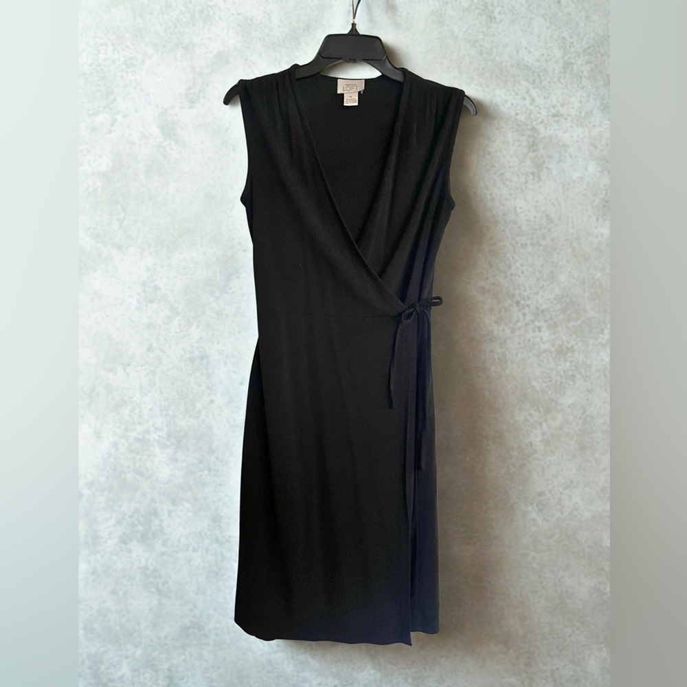 LOFT Black Midi Wrap Dress